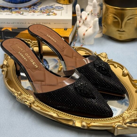 🆕 KURT GEIGER LONDON 🧿 NWOB Belgravia Shimmer Vinyl Mules, Black - Sz 37 US 7 - Picture 9 of 14